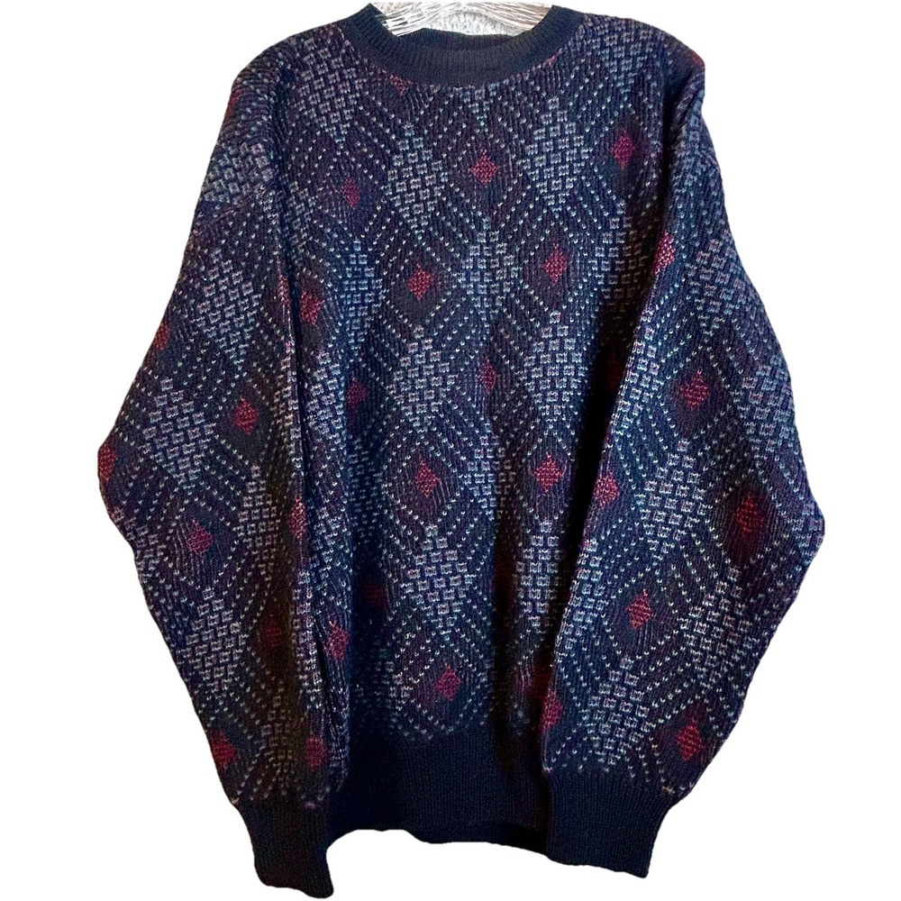 Vintage Jantzen Classics Geometric Acrylic Crew Neck Grandpa Sweater Size XL